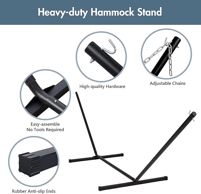 ANOW Double Hammock with Stand 12FT, Heavy Duty Hammock with Stand for Outdoors, 450 LBS Weight Capacity, Blue Stripes