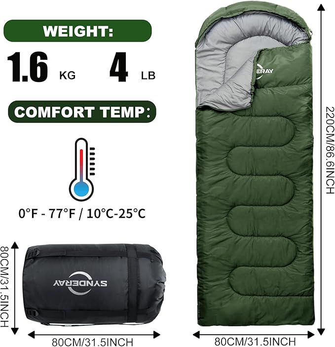 Sleeping Bags for Adults Cold Weather & Warm - Backpacking Camping Sleeping Bag for Kids 10-12, Girls, Boys - Lightweight Compact with Compression Sack