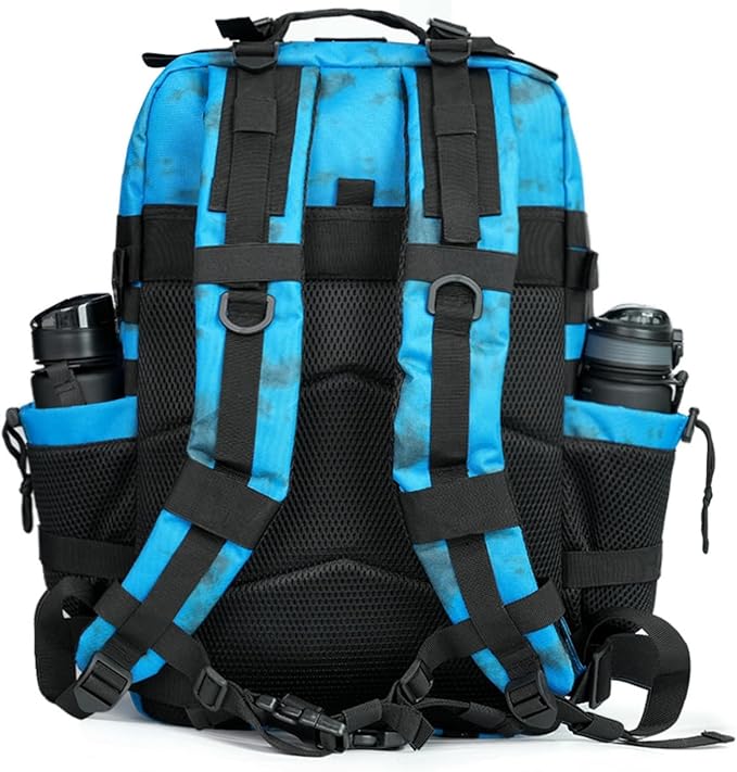 45L Military Tactical Backpack for Men & Women Bug Out Bag Assault pack Molle Daypack Hiking Trekking Rucksack (2.0 side pockets （blue tie dye）)