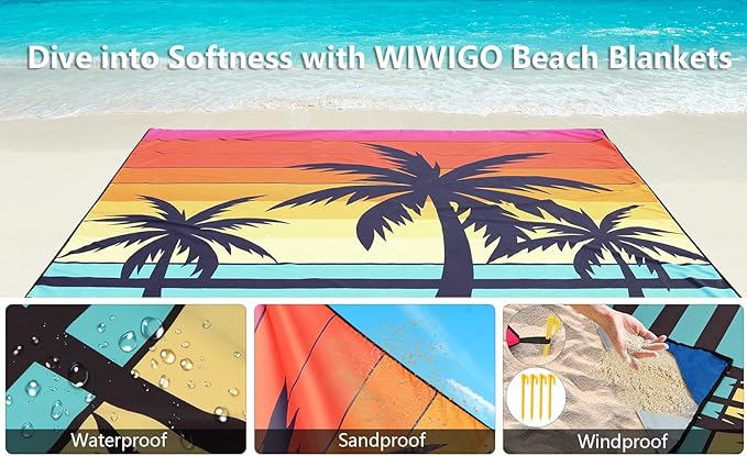 HIHOHO Beach Blanket Waterproof Sandproof Extra Large Beach Mat 79" X 83"/120"x108"for 1-8 Adults Quick Drying Durable Outdoor Picnic Mat for Beach Travel Camping Hiking