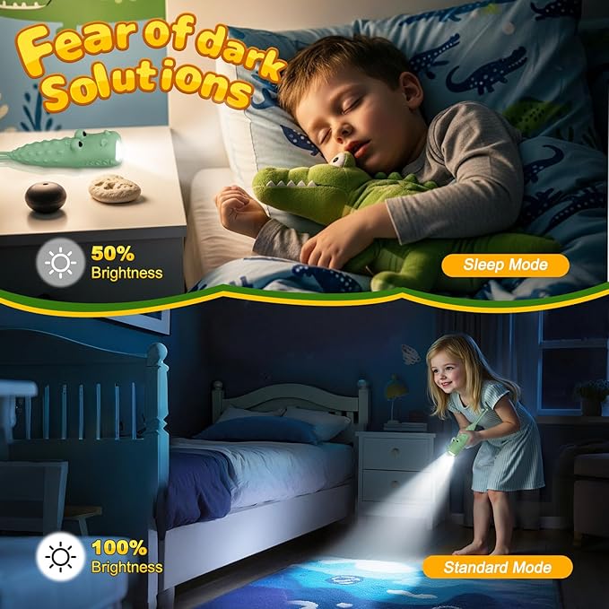 Crocodile Kids Flashlight Rechargeable, LED Flashlight for Boys & Girls, Fun Lightweight Flashlights for School Kid for Camping & Outdoor Adventures, Birthday Gift,1 Pack-Crocodile