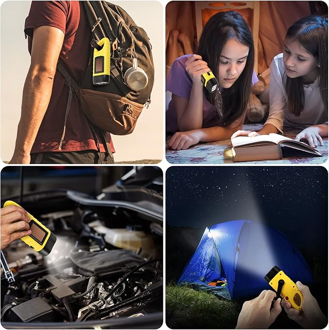 Simpeak 2-Pack Hand Crank Solar Powered Emergency LED Flashlight, Survival Flashlight with Dynamo Torch for Outdoor Sports, Yellow