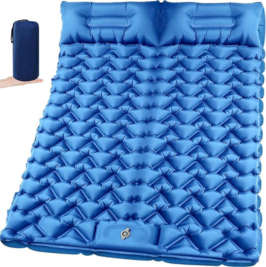 Sleeping Pad for Camping 2 Person, Double Camping Pad with Built-in Foot Pump and Pillow, Inflatable 4in Extra-Thick Ultralight Air Mattress for Backpacking, Hiking, Travel, Tent, Car, Gift