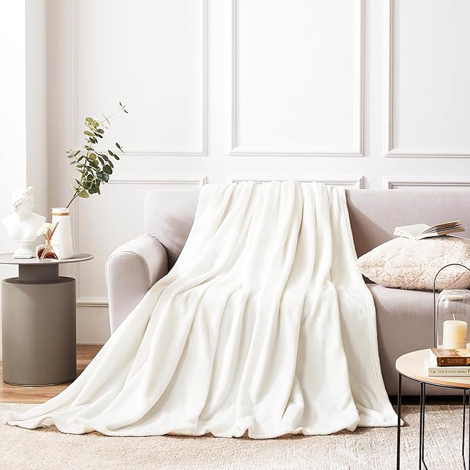 Hansleep Fleece White Blanket King for Bed, Super Soft Flannel Fuzzy King Plush Cozy Blanket for All Seasons, White, King 90x108 Inches