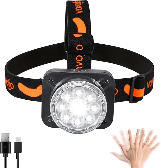 VAVOFO LED Headlamp 3600mAh Rechargeable, 2400 Lumen Bright, Motion Sensor, Waterproof Headlight Flashlight with Spotlight & Floodlight, Lightweight, Adjustable Headband, 8 Modes for Camping, Hiking