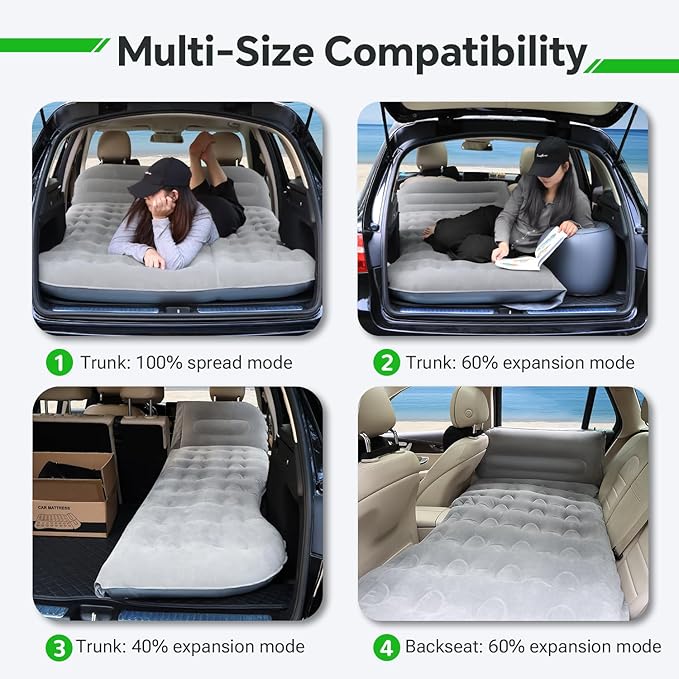 SUV Air Mattress,Thickened Flocked Camping Bed for Car,Includes Electric Pump & 2 Foot Pedals,Portable Inflatable car Mattress (Gray)