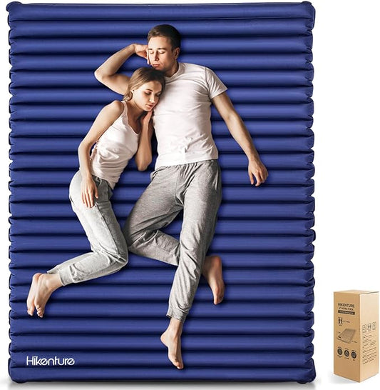 Hikenture Double Sleeping Pad for Camping, Ultralight 4" Extra-Thick Camping Mattress 2 Person, Inflatable Backpacking Sleeping Mat, Hiking Air Mattress for Tent (Navy Pumpsack 79x55in)