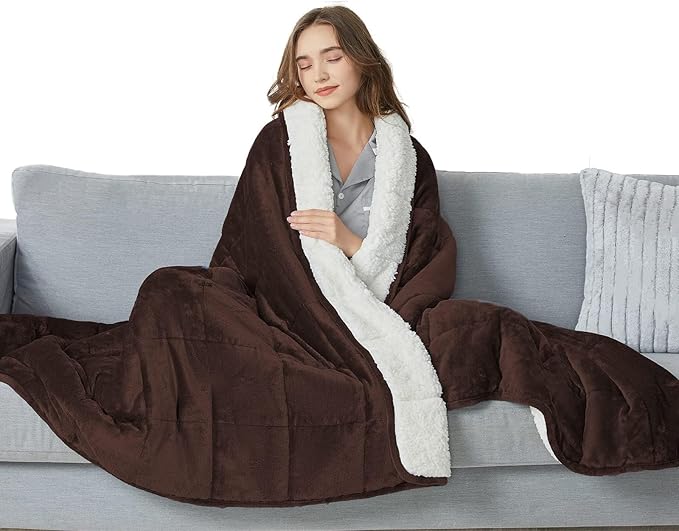 yescool Weighted Blanket for Adults (20 lbs, 60" x 80", Brown) Heavy Blanket for Sleeping Perfect for 140-160 lbs, Queen Size Breathable Blanket with Premium Glass Bead, Machine Washable