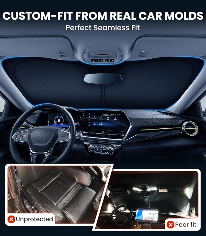 Zanch Custom Windshield Sun Shade for Chevy Trax 2024-2026, 7-Layer UV & Heat Block, 3D Laser Scanned, Interior Protection, Keep Car Cooler, Foldable SUV Accessories