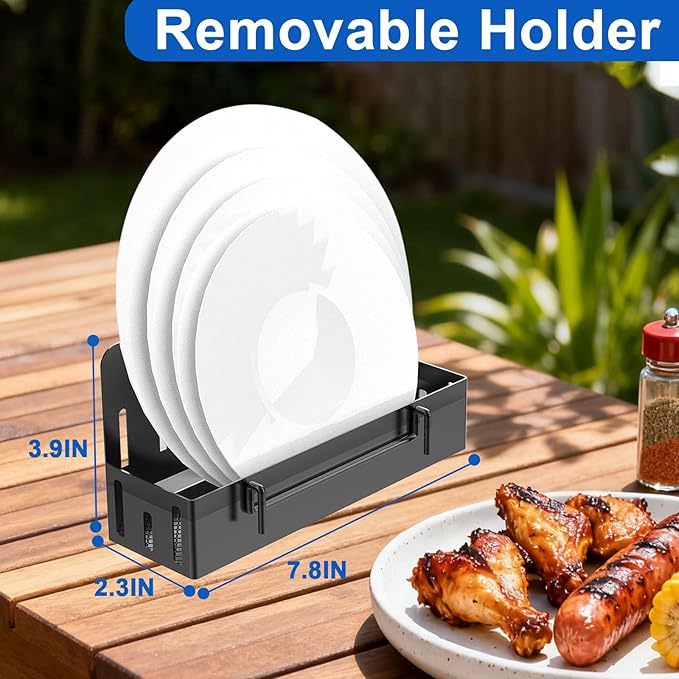 Grill Caddy with Plate Holder and 2Paper Towel Holder, Picnic BBQ Condiment Utensil Organizer Caddy for Outdoor Cooking, RV, Camping Essential, Camper Must Haves, Grilling Gifts for Men