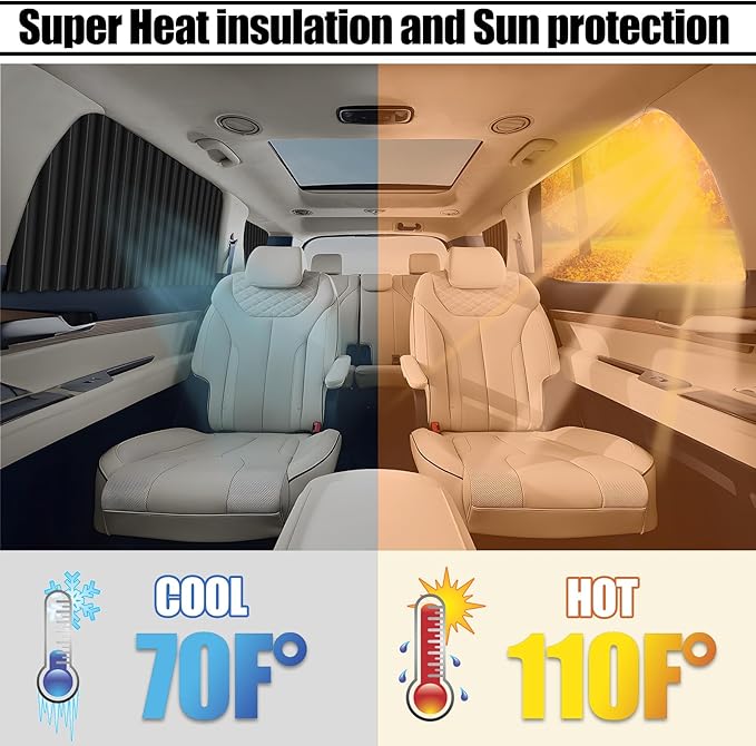 XCBYT Car Window Shades - 2 Pack Side Window Sun Shades 99% Light UV Block Car Curtains for Camping, Napping, Sleeping, Breastfeeding, Cloth Changing