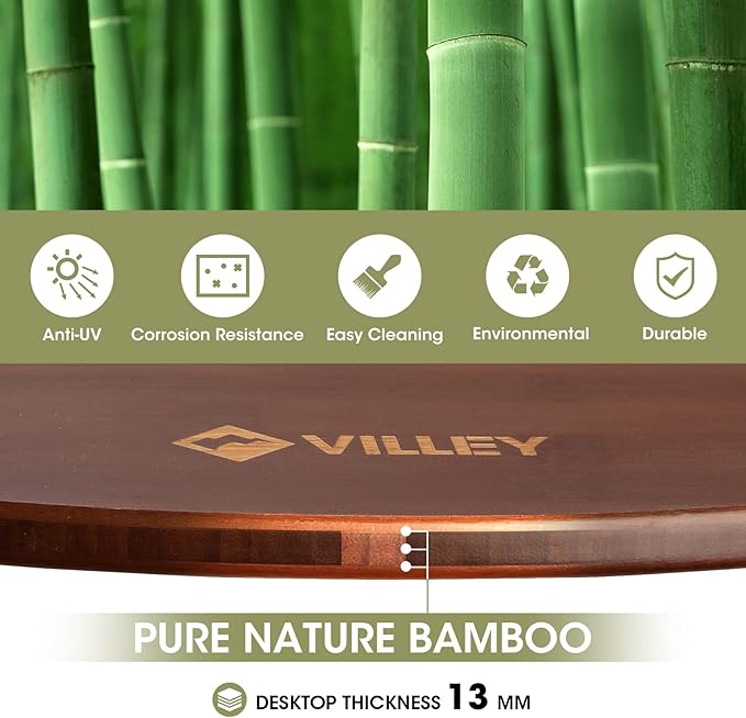VILLEY Bamboo Round Folding Table, Camping Half-fold Portable Table with Carrying Bag for Indoor & Outdoor Picnic Coffee Barbecue Beach Card Game