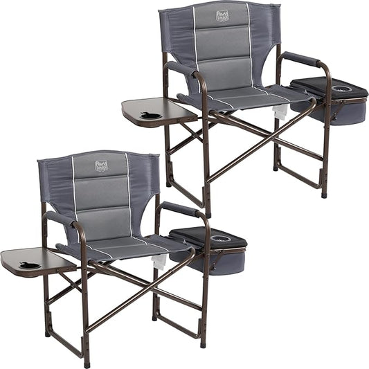 Timber Ridge Folding Camping Chair with Cooler Bag, Director Chair Foldable with Side Table for Adults, Camp Chairs for Outdoor, Lawn, Sports, Fishing, Heavy Duty Supports 300lbs, Grey-2 Pack