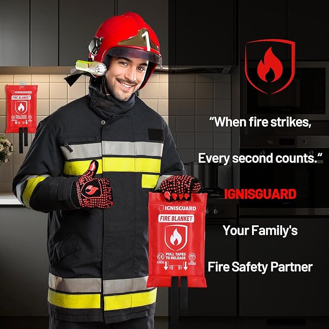 Fire Blankets Emergency for Home, 1 Pack 40"x40", Fiberglass Emergency Fire Blanket for Home and Kitchen, RV, Fireplace, Camping, Grill, Office, Warehouse