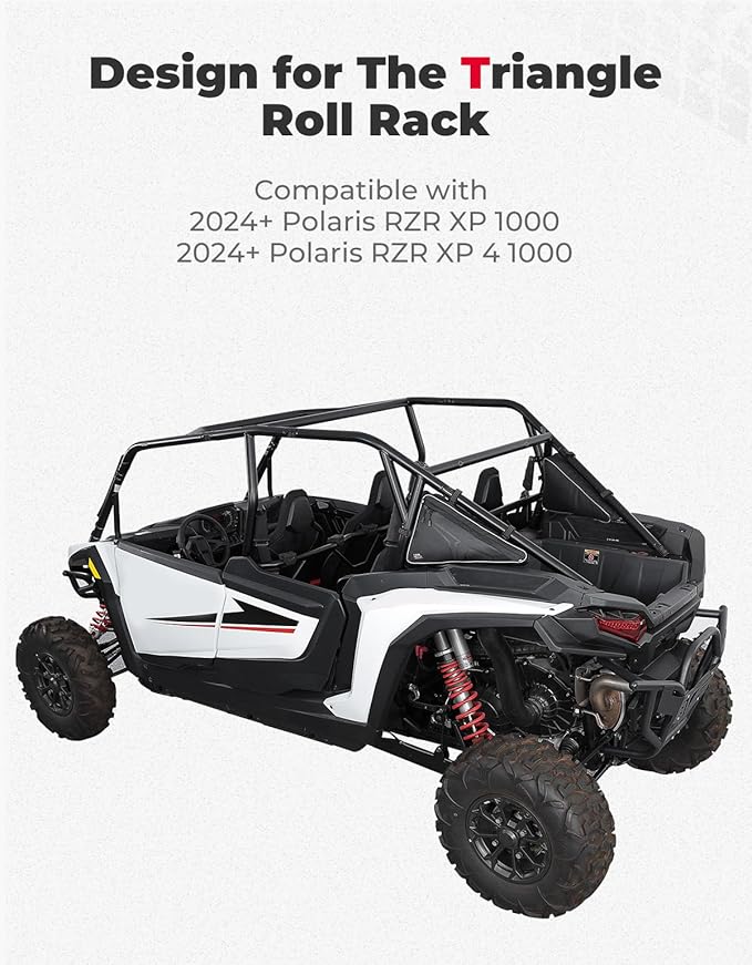 KEMIMOTO Roof Storage Bags for UTV Tool Triangle Bag Compatible with 2024/2025/2026 Polaris RZR XP 1000/4 1000 Fit UTV Roll Bar PVC Wear Resistant Double Zippers for Rear Anti-Roll Frame