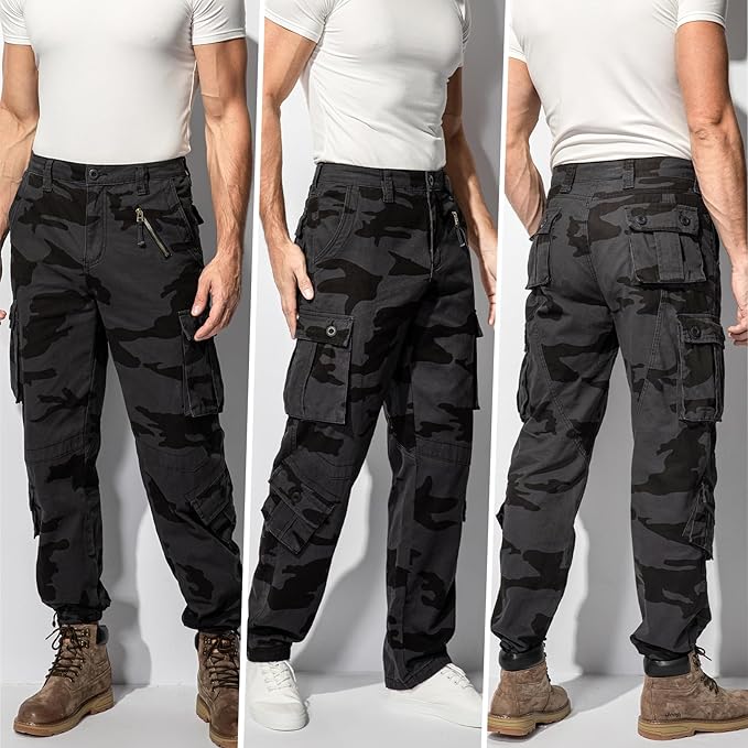 Men's BDU Casual Military Pants, Tactical Wild Army Combat ACU Rip Stop Camo Cargo Work Pants Trousers with 8 Pockets