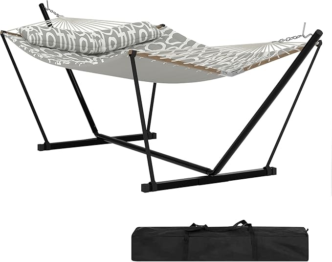 Garvee 2 Person Outdoor Hammock with Stand, Heavy Duty Portable Double Hammock with Balance Rope, MAX 450 LBS Capacity for Patio, Backyard, Garden, Beach