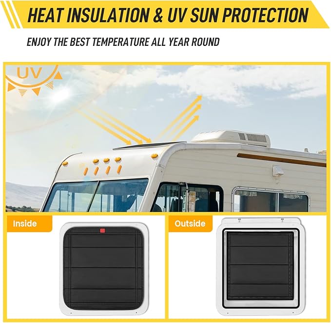 Magnetic RV Vent Cover - 16.25 x 16.25 Inch Foldable Magnet RV Blackout Window Shade Sun Cover with UV Protection and Waterproofing, Comes with Storage Bag (Black)
