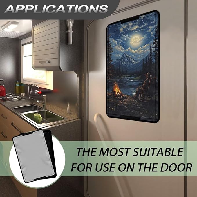 RV Door Window Shade Cover, RV Door Window UV Protective Cover, Foldable Travel Trailer Motorhome Rv Screen Door Protector, Camping Pattern