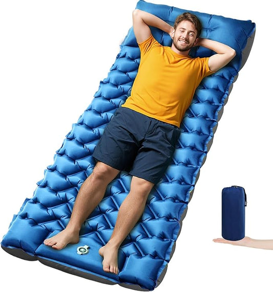 Inflatable Camping Mat, Ultra-Lightweight Sleeping Pad with Built-in Pillow & Foot Pump, Camp Pads for Backpackers, Hikers & Outdoor Enthusiasts, Easy to Carry, Gifts