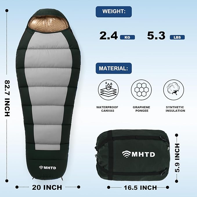 Sleeping Bag for Adults All Season 0 Degree,Cotton Canvas with YKK Zipper Compact Backpacking Mummy Camping Sleeping Bag