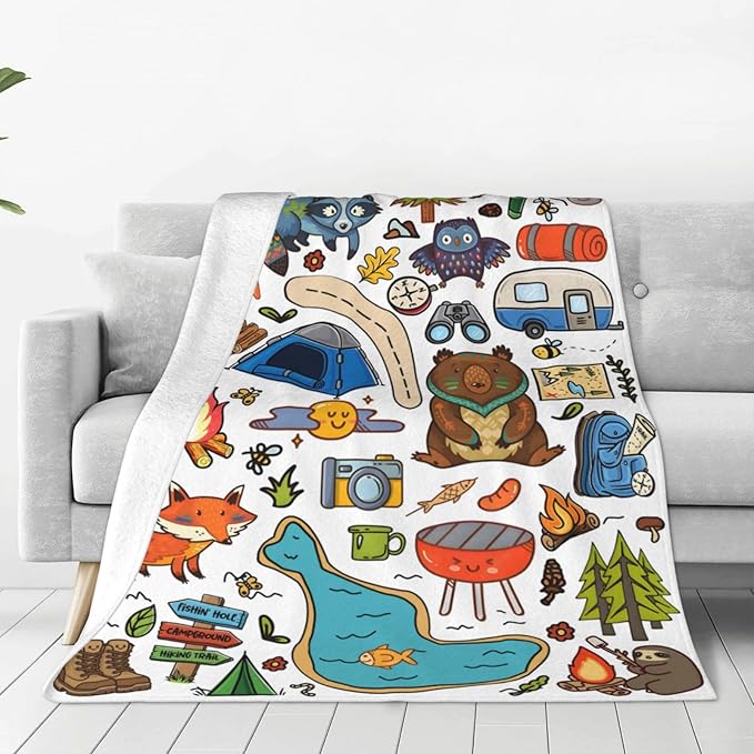 Camping Blanket, Comfort Soft Flannel Camping Throw Blanket, Ideal for Living Room and Bedroom Decor White, Perfect Loves Camping Blanket for Everyone 40"X30"
