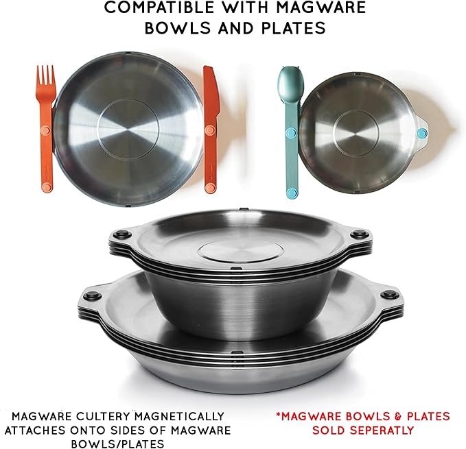 FULL WINDSOR Magware Camping Set - Travel Utensils for Outdoor Dining, Backpacking & Camping Essentials - Knife, Fork & Spoon with Pouch - Magnetic Silverware Lunchbox Utensils Cutlery - Black (3 PCS)