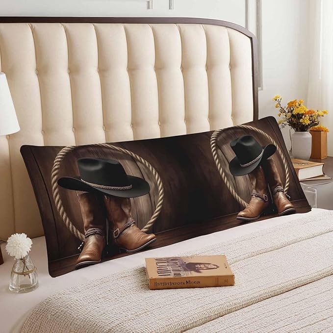 Decorative Body Pillow Covers 20x54inch Cowboy, American Western Cowboy Boots Super Soft Body Pillow Case Cushion Cover Wrinkle Fade Body Pillowcases for Bed/Sofa/Couch/Patio/Balcony