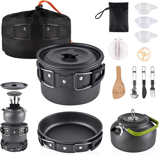 aiGear Camping Cooking Set Cookware Mess Kit with Storage Bag Pot Pan Set Camping Accessories for Outdoor Camping Hiking Picnic Portable and Lightweight Aluminum