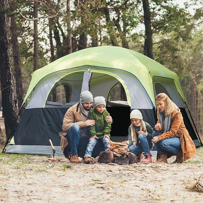 UNP Tents 6 Person Waterproof Windproof Easy Setup,Double Layer Family Camping Tent with 1 Mesh Door & 5 Large Mesh Windows -10'X9'X78in(H)