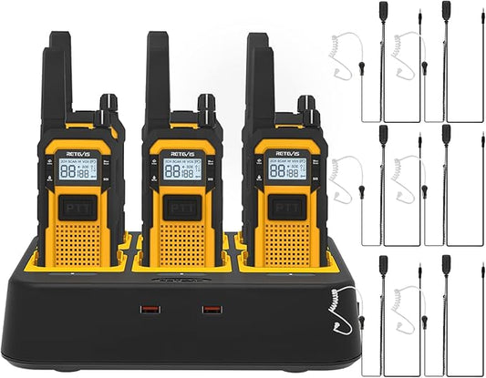 Retevis RB48 2 Way Radio Long Range, MIL-STD 810H Heavy Duty Walkie Talkies with Earpiece, Support VOX, Advanced Triple Proof, 2000mAh, NOAA, Vibration Reminder(6 Pack with Gang Charger)