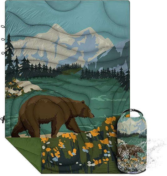 Camping Blanket Puffy - Outdoor Stadium Blanket Wearable, Lightweight, Packable, Machine Washable Camping Quilt for Traveling, Picnic, Beach, Party 78"x 56" (Haze Blue)