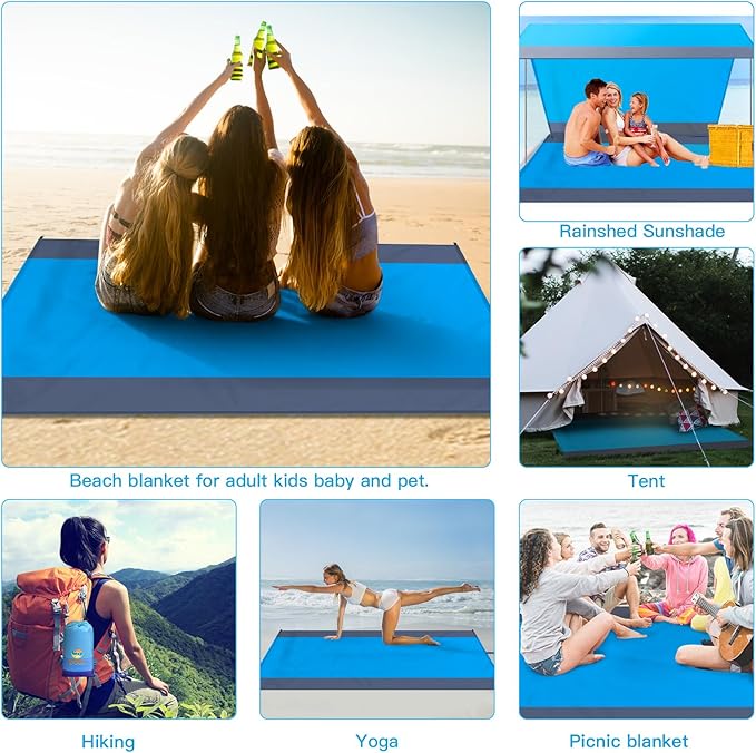 BYDOLL Beach Blanket 78''X81'' Waterproof Sandproof Suits1-4 Adults Oversized Lightweight Large Blanket Picnic Mat for Beach Sand Free Travel Camping Hiking Picnic