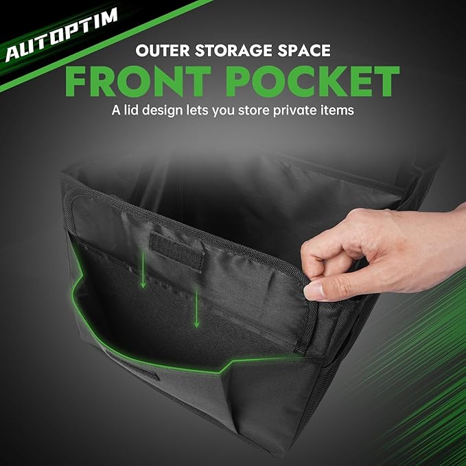 AUTOPTIM Car Trunk Organizer - 50L Collapsible Car Organizer with Non Slip Bottom for Groceries, Trunk Storage with Base Panel for SUV Sedan Van, 2 Compartments (Black, Small)