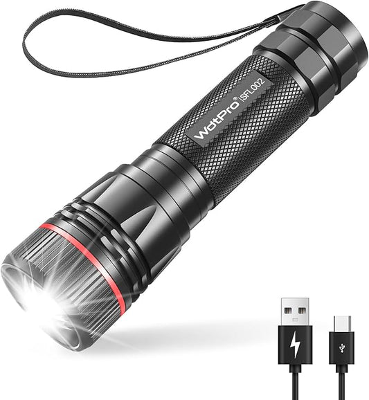 WdtPro Rechargeable Flashlights High Lumens, 1 Pack 10H Long Lasting Super Bright EDC Flashlights, LED Mini Tactical Flash Lights for Camping Emergency, Drop & Water Resistant (Battery Included)
