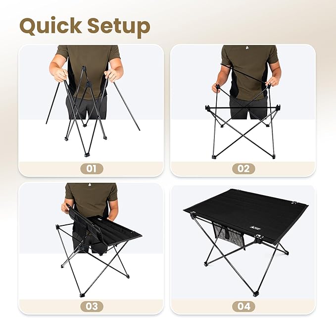 ONETIGRIS Foldable Camping Table, Lightweight Portable Table Sturdy & Quick Setup, Holds Up to 66 lbs, Perfect for Camping, Hiking, Backpacking, Picnic, Beach, Travel