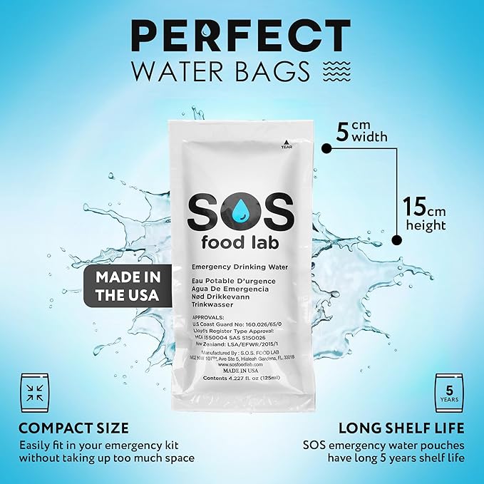 S.O.S Emergency Drinking Water – 62 Packets (4.22 oz Each) – 5-Year Shelf Life, Disaster Preparedness Supply, Portable Survival Water with Usage Tips – Ideal for Home, Car, Hiking, Camping