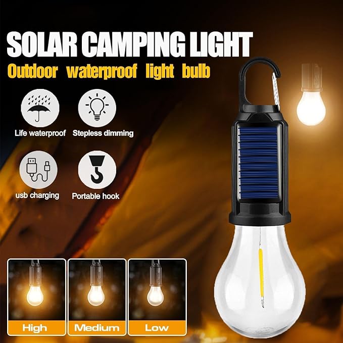 MODOAO Led Tent Lights 5 Pack Camping Lantern USB Rechargeable Solar Tent Lights,Outdoor Hanging Light Bulbs with Clip Hook 3 Mode Lighting Warm White