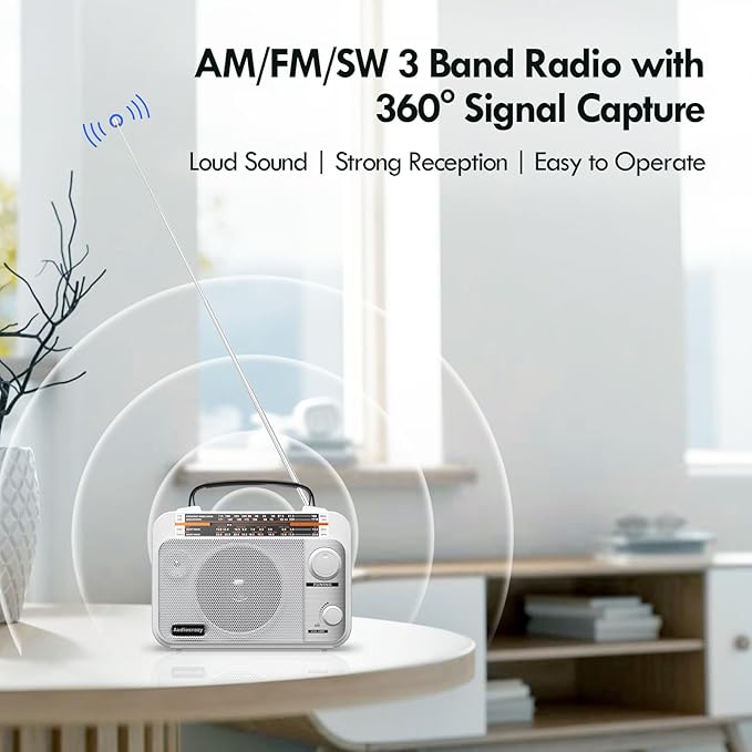 AM/FM/SW1-2 Radio Shortwave Transistor Radio AC or Battery Operated with Best Reception Big Speaker and Precise Tuning Knob with AUX in & 3.5mm Earphone Jack