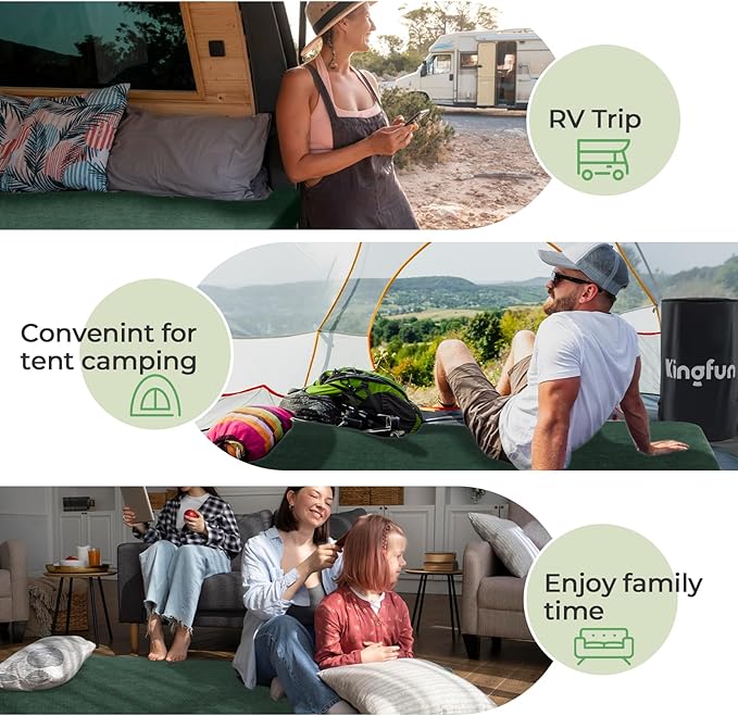 Kingfun 3 Inch CertiPUR-US Memory Foam Camping Mattress Pad, Waterproof Roll up Sleeping Pad, Thick Floor Sleeping Mats for Tent with Removable Travel Bag