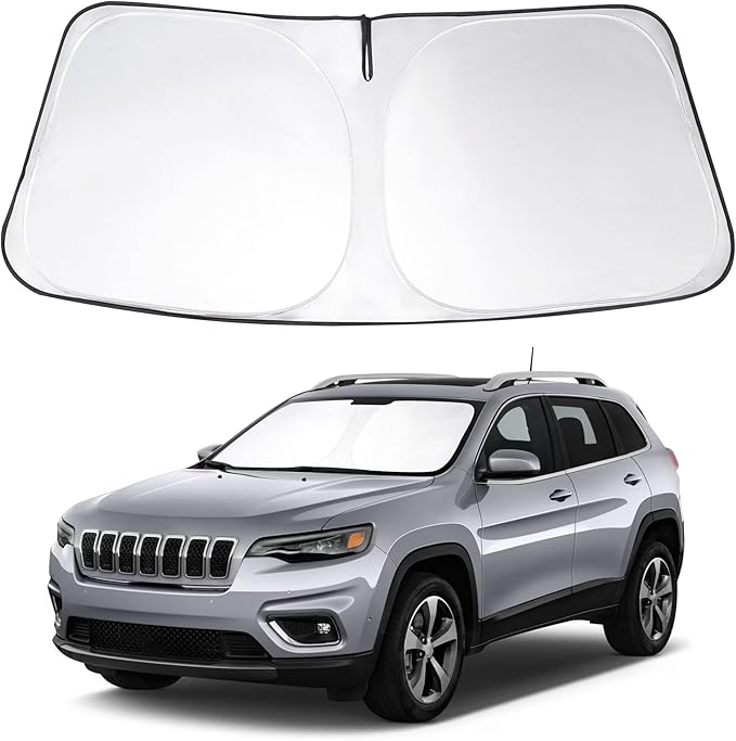 Windshield Sun Shade Custom Fit 2014-2023 2024 2025 Jeep Cherokee Trailhawk,Overland, Limited, Latitude, Altitude Accessories (Not for Jeep Grand Cherokee) Front Window Shades Covers