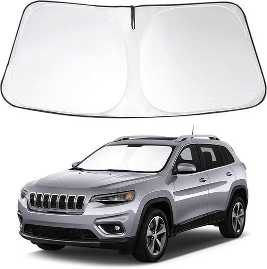 Windshield Sun Shade Custom Fit 2014-2023 2024 2025 Jeep Cherokee Trailhawk,Overland, Limited, Latitude, Altitude Accessories (Not for Jeep Grand Cherokee) Front Window Shades Covers