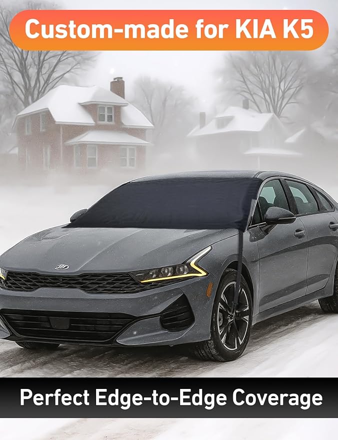 EcoNour Car Snow Cover Compatible for Kia K5 | Windshield Cover for Ice and Snow with S-Hook Straps | Heavy-Duty 600D Oxford Winter Car Cover, Waterproof & Anti-Slip