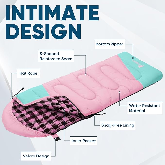 PTEROMY Sleeping Bags for Adults, Lightweight and Machine Washable, Water Resistant Backpacking Camping Sleeping Bag for Warm Cold Weather, Camping Essentials for Hiking Travel