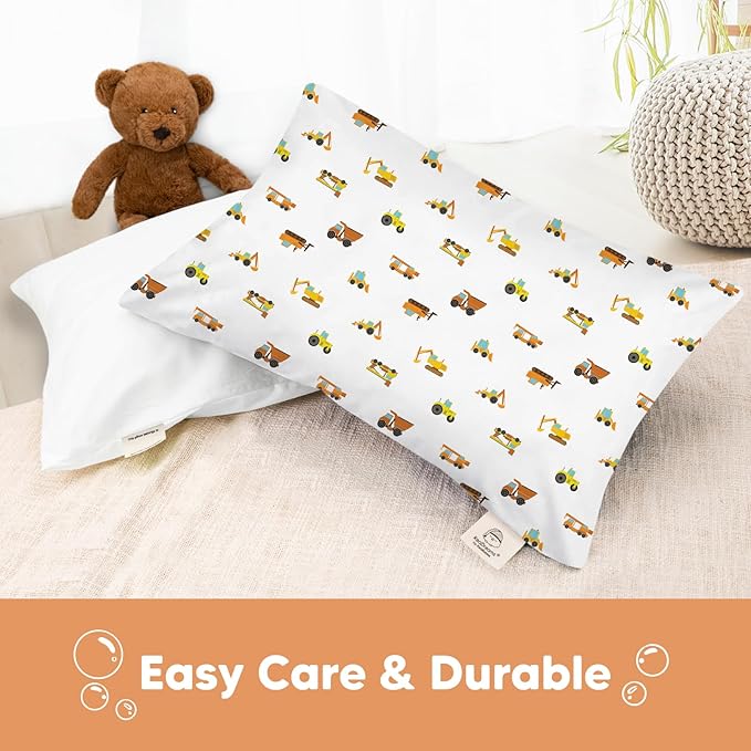 KeaBabies Toddler Pillowcase 13"x18" - Organic Cotton Toddler Pillowcase for Kids, Boys, Girls,Soft & Durable Cotton Cover for Miniature Sleepy Pillows,Cute Colors,Pillow Sold Separately(Construction)
