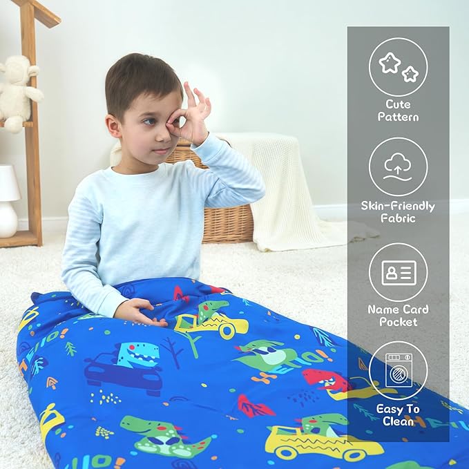 UOMNY Toddler Nap Mat for Boys-Dinosaur Nap Mats with Pillow,Boys Girls Sleep Mat for Preschool Kindergarten 53 x 22 inches
