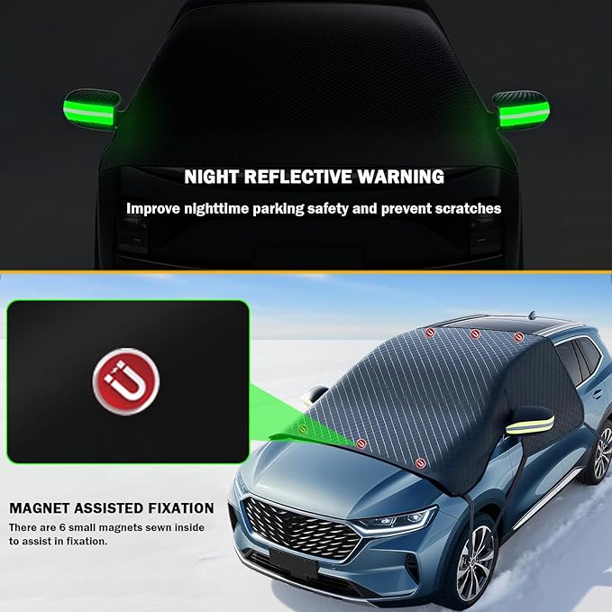 Large Car Windshield Cover for Ice and Snow - Automotive Windshield Snow Covers with Side Window & Rearview Mirror Protector, Winter Magnetic Car Anti-Snow Cover, Universal for Most Cars,Sedan,SUV