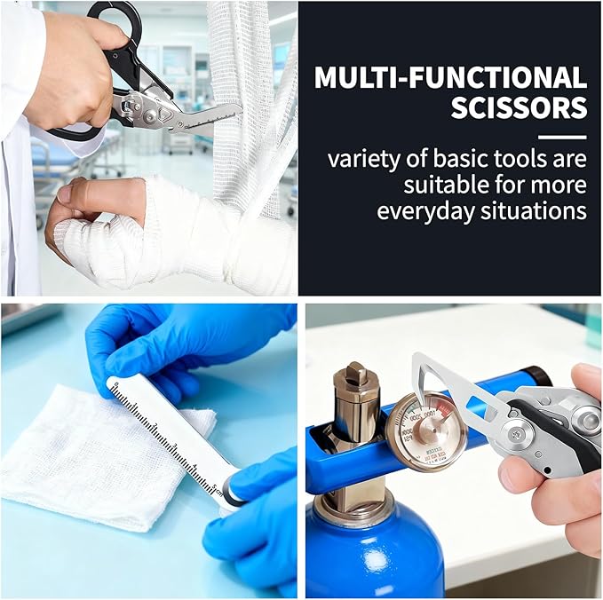 6-in-1 Multifunctional Trauma Shears, Foldable Scissors with Seatbelt Cutter, Ring Cutter & Glass Breaker, Heavy Duty Stainless Steel for Medical, First Aid & Survival