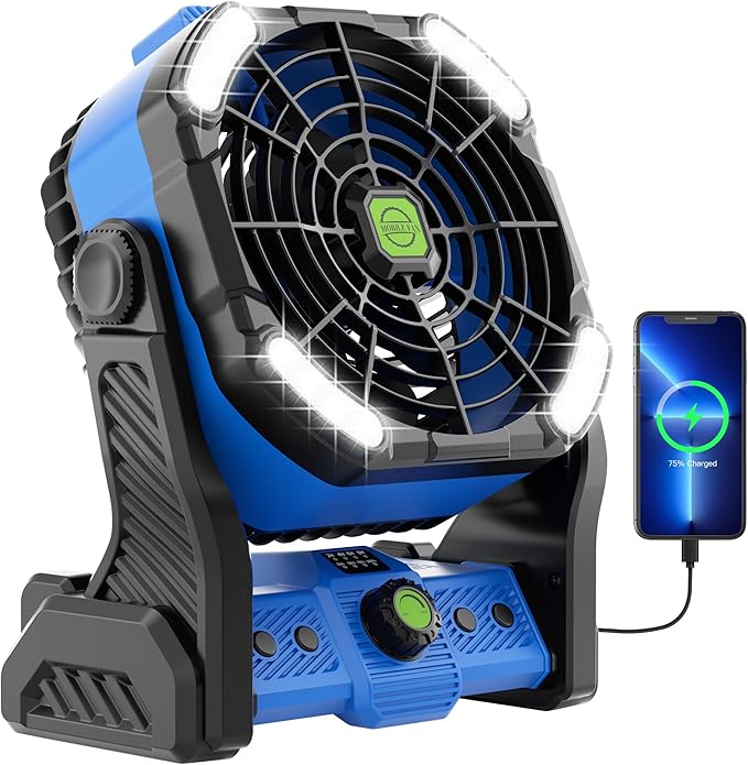 20000mAh Battery Powered Fan Rechargeable,Portable Fan for Travel Battery Operated with LED Lantern,270°Rotation,USB Personal Fans Camping Essentials Gear Tent Cordless Battery Fans Portable X26 Blue