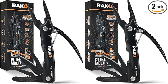RAK Pro Tools Pliers Multitool - Cool Unique Gifts For Dads Who Have Everything - Compact DIY Survival Multi Tool Gift for Men, Husband, Handyman - Backpacking & Camping Accessories (Pack of 2)